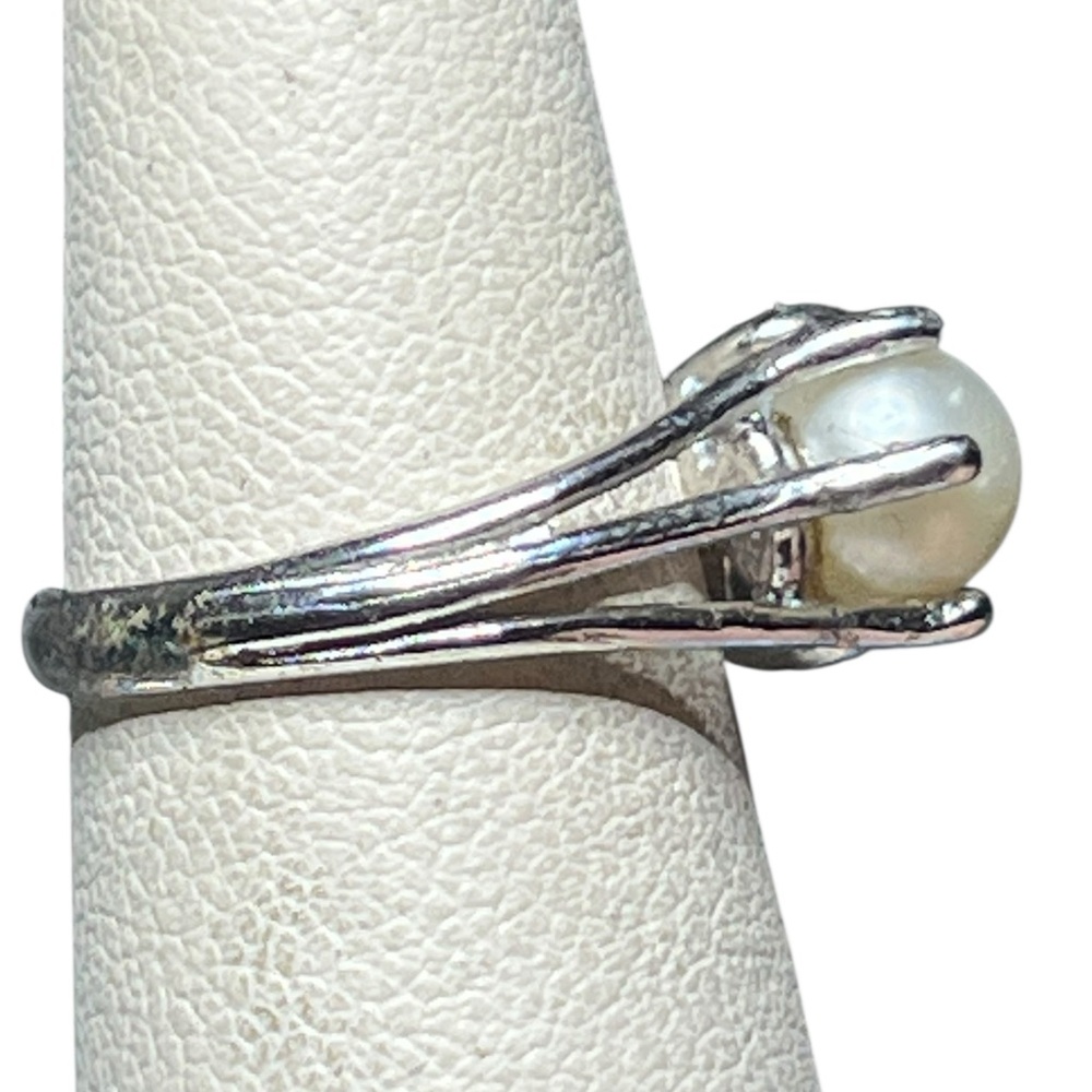 Vintage Uncas Genuine Pearl Sterling Silver CZ Ring 5 - Picture 2 of 9